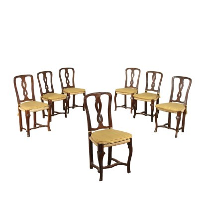Group of 7 Modenese Chairs Walnut Italy 18th Century