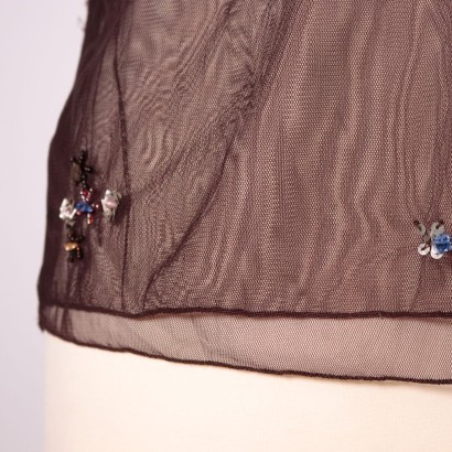 Brown Tulle Top With Beads And Sequins Milan