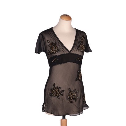 Black and Gold Blouse With Roses Nico Fontana