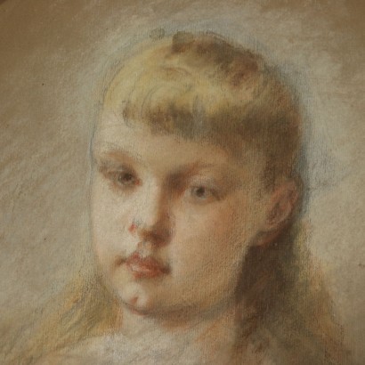 Portrait d'une Petite Fille Pastel Signature Fin '800