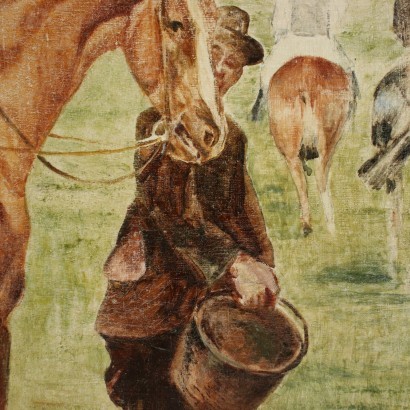 arte, arte italiano, pintura italiana antigua, paisaje con caballos y jinetes