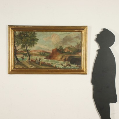 Landschaft mit Figuren, Öl auf Leinwand, Italien, XIX Jhd.