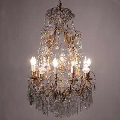 Pair Of Chandeliers Glass Bronze Italy Late 19th Century