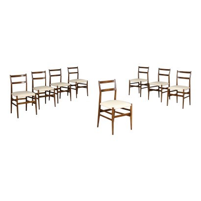 Group Of Eight Giò Ponti Chairs Ash Tree Foam Leatherette 1950s