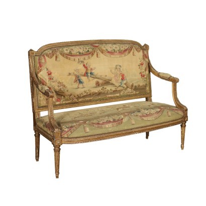 Neoclassical Style Sofa With Tapestry, Wood, Italy, XIX cent.