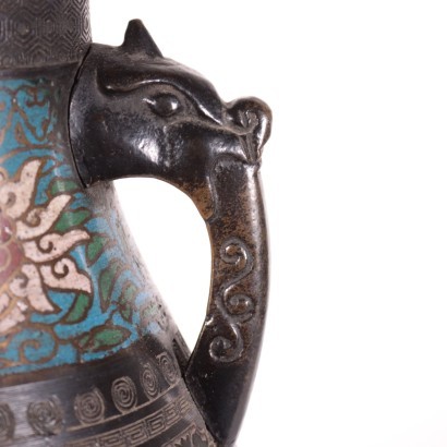 Paire de Vases Cloisonnées Meiji Bronze Émail - Japon XIX-XX Siècle