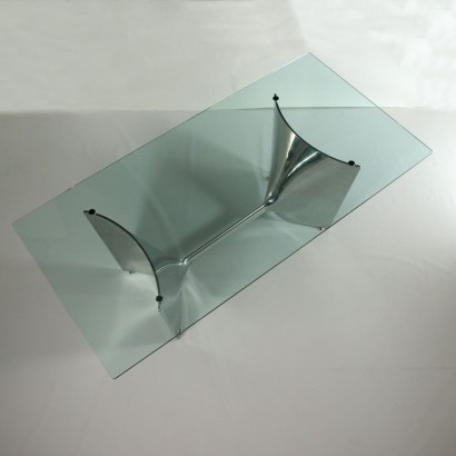 Table Jeff Miller Chromed Cast Aluminium Glass 2000s