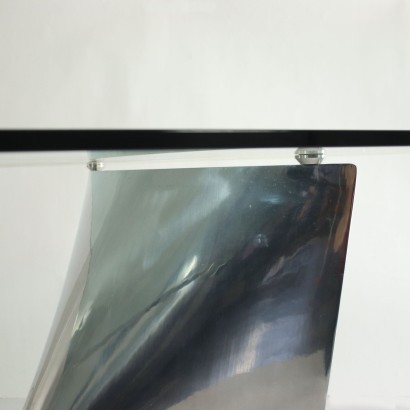 Table Jeff Miller Chromed Cast Aluminium Glass 2000s