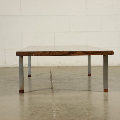 Coffee Table Veneered Wood Chromed Metal 1960s