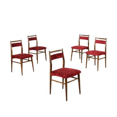 Group Of Five Chairs Beech Foam Velvet Italy 1950s