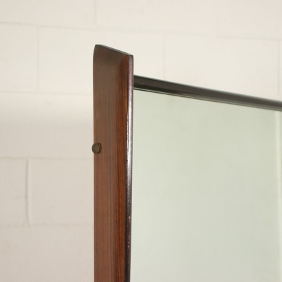 cómoda con espejo, chapa de palisandro, con acabado de poliéster, vidrio retrotratado, patas de metal, cómoda de los años 60