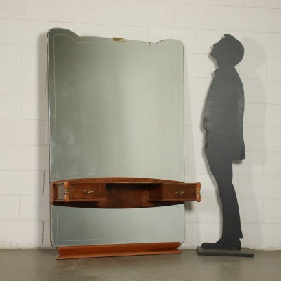 Vanity Table Burl Veneer Back-Treated Glass Mirror Brass Italy 1950s