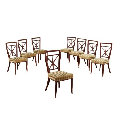 Group Of Eight Chairs Beech Springs Velvet Italy 1960s