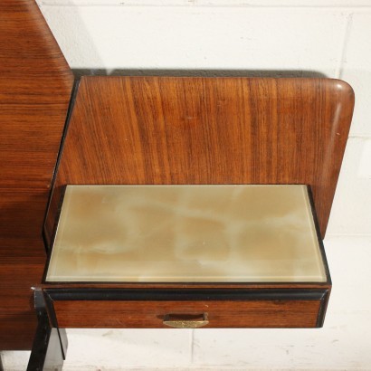 Bed Veneered Wood Back-Treated Glass Italy 1950s 1960s
