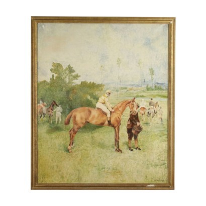 Landscape With Horses And Jockeys, XX Cent, Wood, Italy, 1905