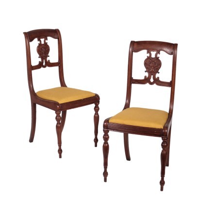 Antik, Stuhl, antike Stühle, antiker Stuhl, antiker italienischer Stuhl, antiker Stuhl, neoklassischer Stuhl, Stuhl aus dem 19. Jahrhundert, Paar Louis Philippe Stühle