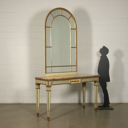 Consolle mit Spiegel in Stil, Holz, Marmor, Italien, XX Jhd.