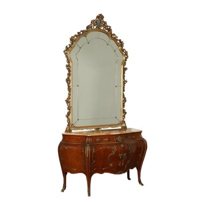 Dresser With Mirror Oak Marble Bronze Italy 20th Century