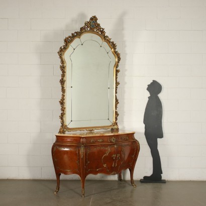 Kommode mit Spiegel im Rokoko Stil, Bronze, Marmor, Italien, XX Jhd.