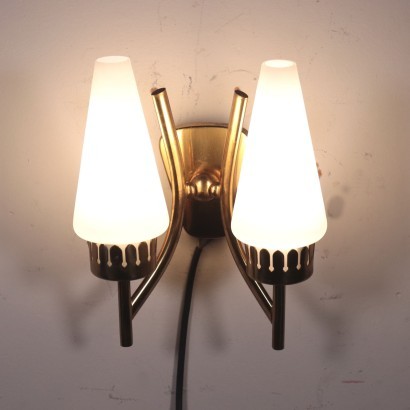 Group Of Four Sconces Brass Opaline Glass Italy 1950s 1960s