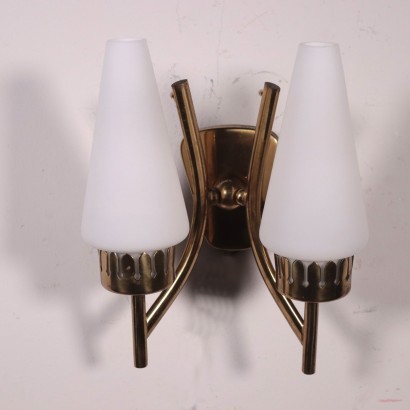 Group Of Four Sconces Brass Opaline Glass Italy 1950s 1960s