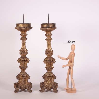 Pair of Baroque Torch Holders Wood Italy 17th-18th Century