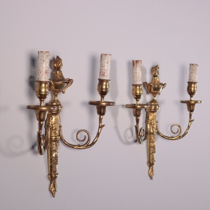 Paar Wandlampen Vergoldete Bronze Italien XX Jhd