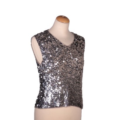 Nico Fontana Silver Crochet Top With Sequins Italy