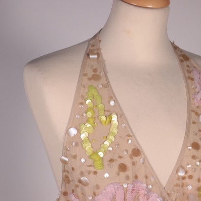 Nico Fontana Beige Floral Dress Silk Sequins Italy