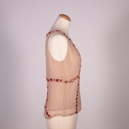 Nico Fontana Beige Top With Stole Silk Sequins Italy