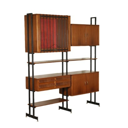 Bookcase Cabinet Mahogany Veneer Metal Italy 1950s 1960s