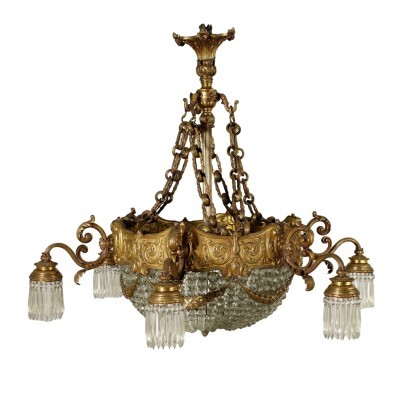 Chandelier With 6 Lights Glass Italy 20th Century