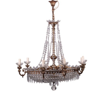 Revival Chandelier Gilded Bronze Glass Italy 20th Century