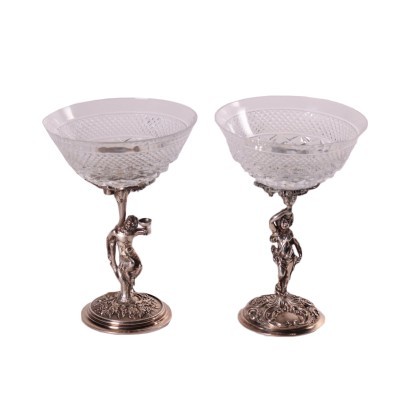 Pair of Silver and Crystal Glasses Milan 20th Century
