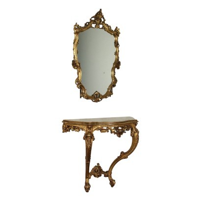 Revival Console with Mirror Marble Italy 20th Century