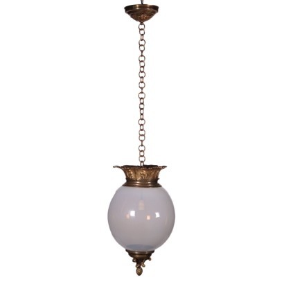 Ceiling Lamp Opaline Glass Gilded Bronze Brass Italy 20th Century