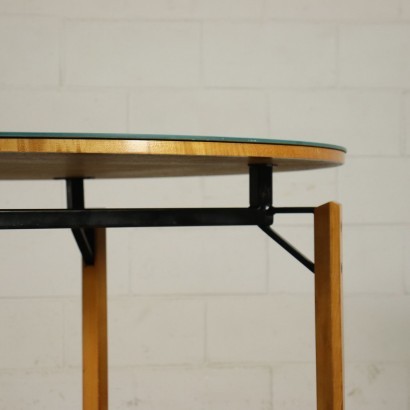 Table Roberto Aloi Beech Metal Back-Treated Glass Italy 1960s