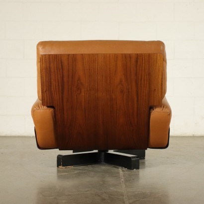 Armchair Veneered Wood Foam Leather Italy 1960s