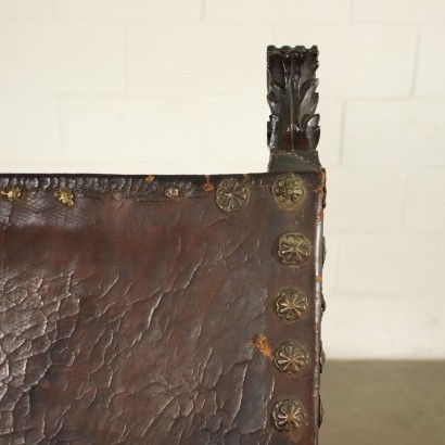 Baroque Armchair Walnut Shear Plate Leather Italy 17th Century