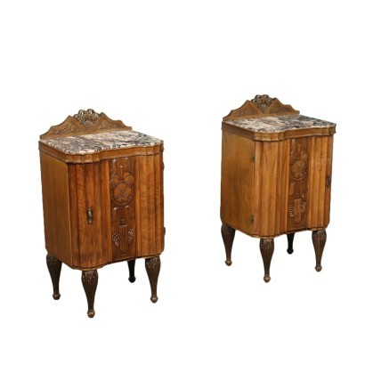 Pair of Liberty Bedside Tables Marble Italy 20th Century