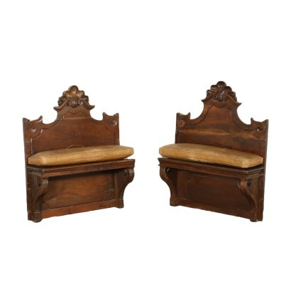 Pair of Benches Walnut Italy 18th-20th Century