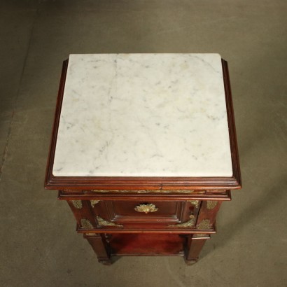 Pair of Revival Bedside Tables Mahogany Carrara Marble Italy 20th Cent
