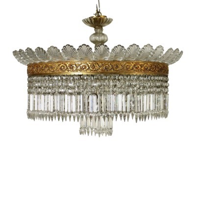 Baccarat Chandelier Empire Brass Glass Italy Early 20th Century
