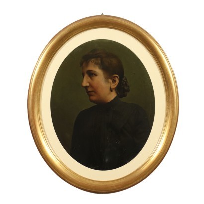 Female Portrait Oil On Cardboard 19th Century