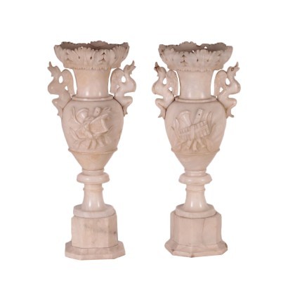 antiquariato, vaso, antiquariato vaso, vaso antico, vaso antico italiano, vaso di antiquariato, vaso neoclassico, vaso del 800,Coppia di Vasi in Alabastro