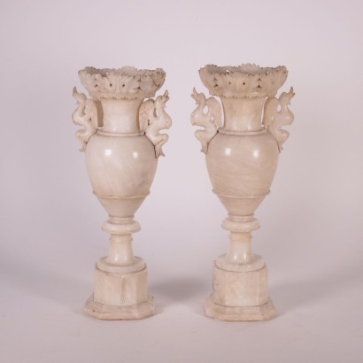 Antik, Vase, antike Vase, antike Vase, antike italienische Vase, antike Vase, neoklassizistische Vase, Vase des 19. Jahrhunderts, Paar Alabastervasen