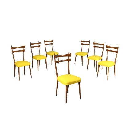 Group Of Seven Chairs Beech Foam Leatherette Italy 1950s