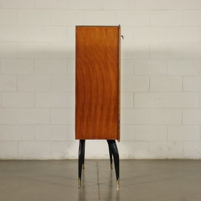 Cabinet Veneered Lacquered Stained Wood Brass Glass Italy 1950s 1960s