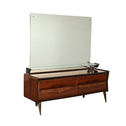 Dresser Veneered Wood Mirror Glass Brass Italy 1950s 1960s