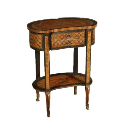 Small Inlaid Revival Table Bronze Sessile Oak Italy 20th Century